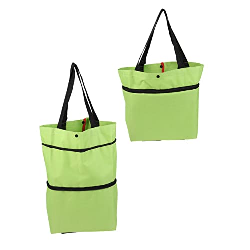 Cabilock 2 Juegos Bolsa De Polea De Compras Bolsas Portatiles con Ruedas Bolsas De Carrito De Compras Portátiles Maletas Trolley Portatiles Green Tela Oxford 600d 2 Piezas * 2