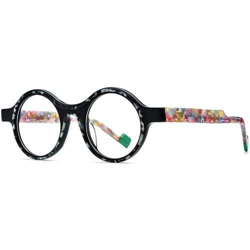 Image of HEPIDEM Multicolor Acetate Glasses Frame Women,Oversize Round Optical Eyeglasses 9345