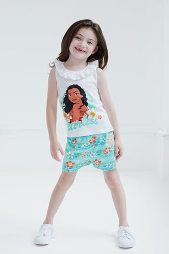 Disney Moana Big Girls' Glitter Ruffle Sleeveless Tee and French Terry Shorts Outfit Teal White 10-12 - image 2