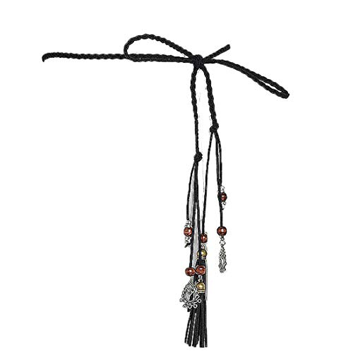 Women's Hand-woven Waist Belt Bow Tie Wrap Around Boho Corset Vintage for Dresses (Black)3