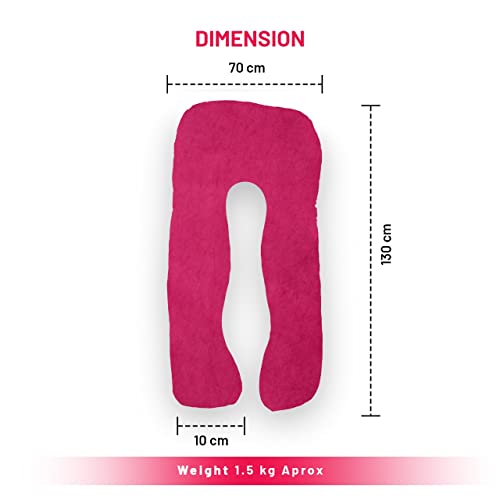 Image of U-Shaped Sleeping Pregnancy Pillow| Removable Washable Velvet Cover with Zipper| PregnoCare Fibres| Maternity, Nursing| Full Body Soft Support Bump, Head, Back, Shoulder, Hip, Legs & Belly (Dark Pink)