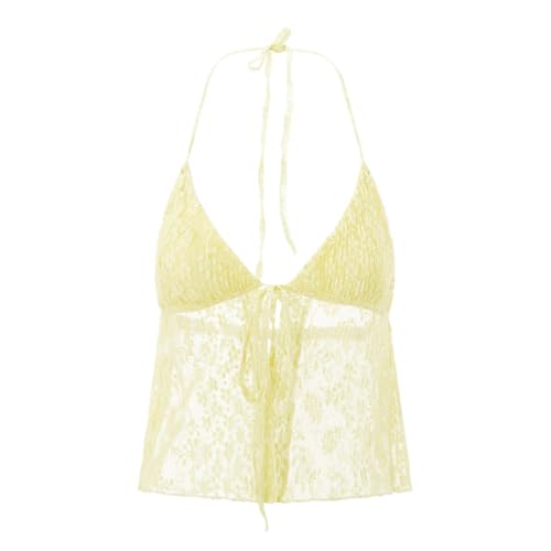 Women Tie Front Lace Top Halter Neck Cami Tank Sexy Y2k Going Out Tops Backless Cute Summer Flowy Vest Shirt3