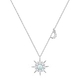 Rnivida 925 Sterling Silver Opal North Star Pendant Necklace, Celestial Moon Star Starburst Necklace Jewelry for Women