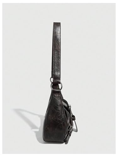 Image of QWINEE Women's Vintage Buckle Shoulder Bag Y2K Punk PU Leather Handbag Clutch Purse