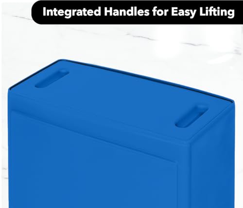 Image of 23 Gallon Slim Rectangular Garbage Can with Lid - Dark Blue