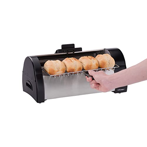 Cloer 3080 Brötchenbäcker zum Aufbacken von Brötchen, Kuchen oder Hefeteilchen 570 W, mattiertes Edelstahlgehäuse