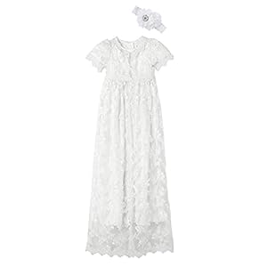 Bow Dream Baby Girl Christening Baptism Dresses Newborn Gowns with Headband Outfit