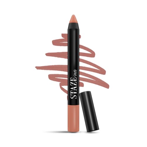 Image of Staze Pout On Transfer proof Lip Crayon | Upto 12 hours long stay | One Swipe High Matte Pigment | Vitamin E & Jojoba Oil | Sharpenable Smudgeproof & Waterproof Lip Crayon | 02 Very bare | 3.5g