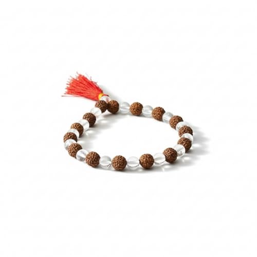 Image of Arihant Gems and Jewels Original Sphatik & Rudraksha Mala 27+1 Beads (8MM) | Natural Crystal Quartz Jaap Mala for Meditation, Yoga & Healing | Authentic Rudraksha Prayer Beads Mala for Men & Women | Energy Balancing Spiritual Necklace.