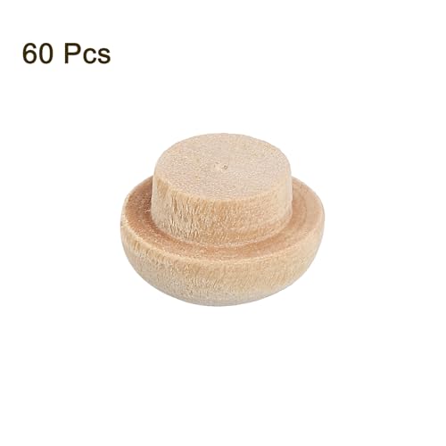 Image of uxcell 60Pcs Wood Button Plugs, 8mm /0.31 inch Hardwood Screw Hole Plug Mushroom Wooden Caps Buttons Wood Plug for Furniture Woodworking Craft Decor (12mm x 8mm)