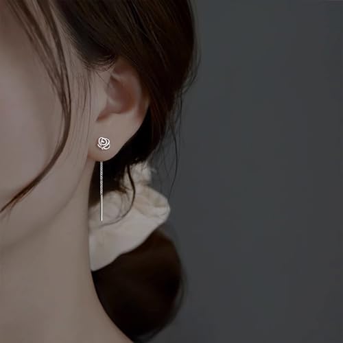 Silver Chain Earrings for Women Silver Threader Earrings Dainty Dangle Earrings for Women Hypoallergenic Thread Earrings for Women Korean Earrings3