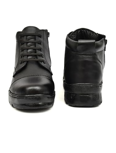 Image of Men's Genuine Leather Army Police Boots | Side Zip Military Tactical Boots | Anti-Slip Airmix Sole | High Ankle Security Duty Shoes | Comfortable Outdoor Combat Patrol Work Boots for Men