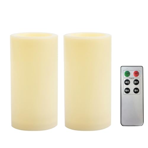 Image of CANDLE CHOICE Outdoor Battery Operated Flameless Candles with Remote Timer Waterproof Flickering Plastic Electric LED Pillar Lights for Lantern Patio Garden Wedding Party Decorations D3 inchxH6 inch 2 Pack