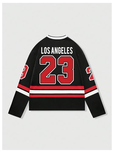 Men's Jersey Shirts Striped Letter Printed T Shirts V Neck Long Sleeve Tee Streetwear Oversized Football Top2