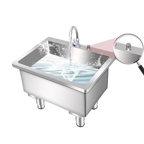 GOCHUSX Commercial Mop Sink, Stainless Steel Sink, One Knob Drain, Indoor and Outdoor Utility Sink with Adjustable Leveling Feet for Laundry Room Garage(120x41x55cm)
