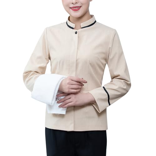 dijiusidy Uniformes de limpieza de manga larga resistente a la suciedad ropa de camarera resistente al desgaste para hoteles restaurantes cafeterías, Beige, estilo de mujer, XXL