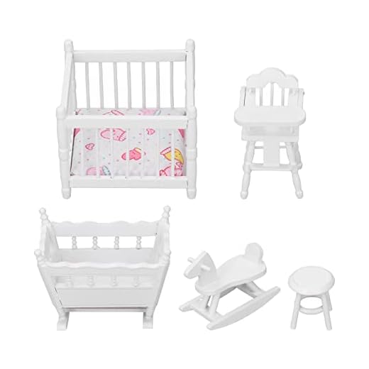 Muebles de Guardería para Casa de Muñecas, Silla de Moisés para Cuna Blanca 1:12, Taburete Redondo de Hobbyhorse, Muebles en Miniatura de Aleación para bebé, 5 uds.