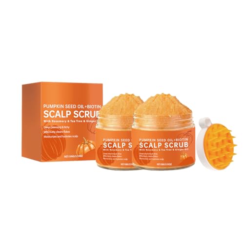 Exfoliante para el cuero cabelludo con aceite de calabaza, sin sulfatos, desintoxicación del cuero cabelludo para el cuero cabelludo y la caspa, así como para eliminar depósitos (2 unidades)