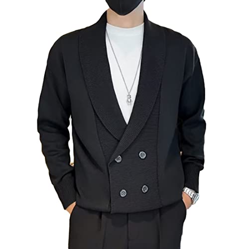 HZCX FASHION Men Shawl Collar Double Breasted Cardigan Sweater Knit Jacket Blazer