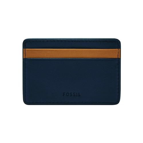 Image of Fossil Men's Steven Leather Slim Minimalist Card Case Wallet, Insignia Blue /Camel (Model: ML4395545)