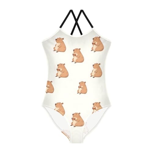 Capybara Pattern Girls One Piece Swimsuits Quick Dry Beach Swimwear Bathing Suit