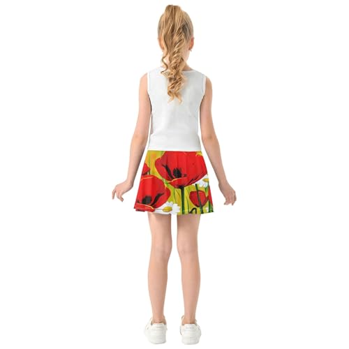 Painting Red Poppies Daisies Girls' Shorts Athletic Skorts Tennis Skirts for Kids Neon Girl Skort 3t4