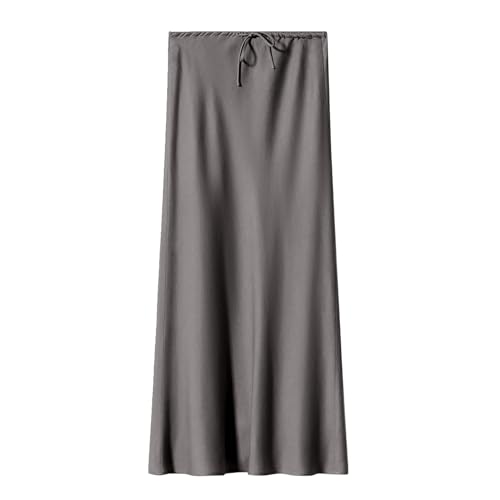 Jupe short simili cuir femme longue taille haute cordon de serrage AC-Grey L