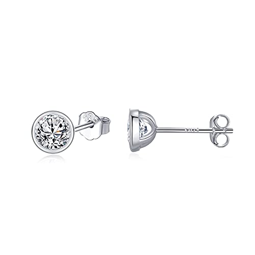 SNORSO Boucles d'oreilles Femme Argent 925, Clous d'oreilles Zircone Cubique 5mm Rondes pour Femme...
