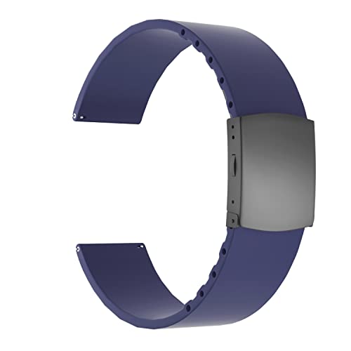 ULLCHRO Silicone Watch Strap Replacement Rubber Watch Band Waterproof - 16mm, 18mm, 20mm, 22mm, 24mm Watch Bracelet with Stainless Steel Deployment Buckle (22mm, Navy Blue)