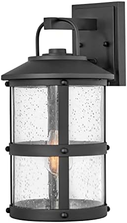 Hinkley Lakehouse One Light Outdoor Medium Wall Lantern, Black w/Clear Seedy Glass