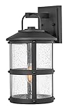 Hinkley Lakehouse Medium Wall Mount Lantern - Estate Series, 1-Light, Coastal, Aluminum, Clear Seedy Glass - Black Finish