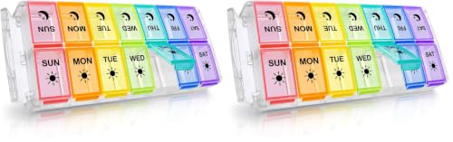 Image of Pill Organizer 2 Times a Day, Fullicon Quick Fill Large Weekly AM PM Pill Box, Medicine Organizer 7 Day, Daily Pill Cases - Rainbow (Patent Registered) (Pack of 2)