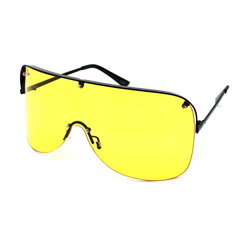 Image of Extra Oversize Flat Top Metal Half Rim Shield Mask Style Sunglasses