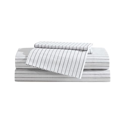 Image of Eddie Bauer - King Sheet Set, Cotton Percale Bedding Set, Super Soft and Bedding Set, Oeko-Tex Certified (Ticking Stripe Grey, King)