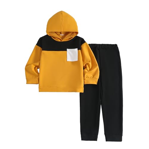 Image of Boys Clothes 2pcs Tween Boy Color Block Hoodie + Pants Little Boys Fall Winter Outfits Set, 4-12 Years