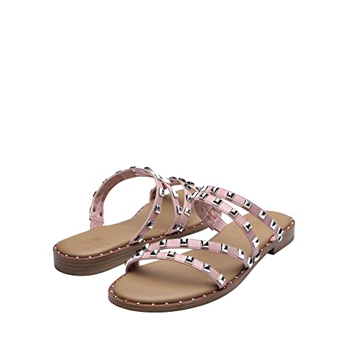 Image of DREAM PAIRS Women's Clear Studded Rhinestone Slide Sandals Slip on Open Toe Cute Flat Sandals for Summer