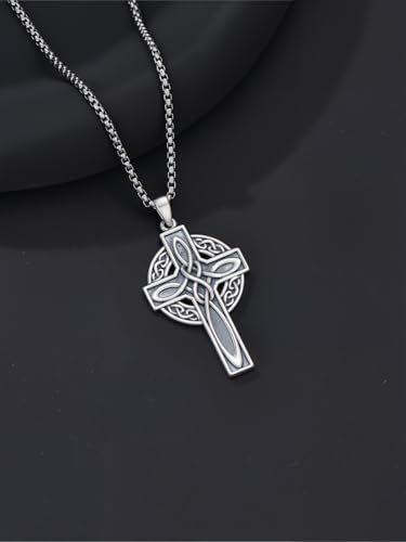 Celtic Knot Cross Necklace 925 Sterling Silver Irish Pendant Religious Jewelry Gifts for Men3