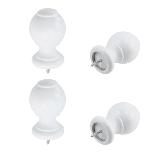 T Tulead Wood Curtain Rod Finial White Screw on End Caps 4PCS