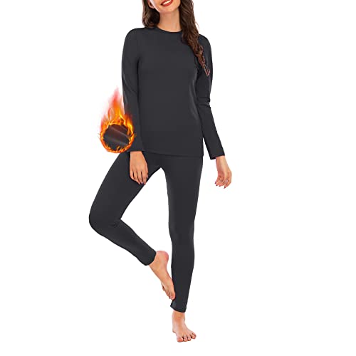 Conjunto de ropa interior térmica para mujer con pantalones largos, ropa de invierno con capa inferior y top para acurrucarse, gris oscuro, XXL, gris oscuro, XXL, gris oscuro, XXL
