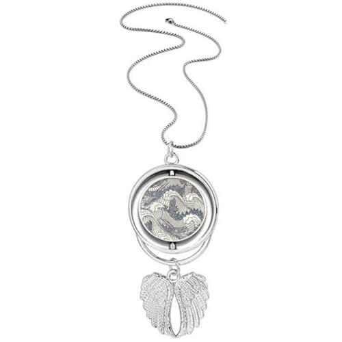 Collier dragon bleu de Chine avec ailes d'ange rotatives en émail raffiné