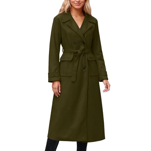 Manteau long en laine pour femme Generisch avec ceinture pour l'automne et l'hiver