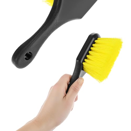 Image of QWORK 8 inch Utility Scrub Brush with Plastic Handle and Yellow Polypropylene Bristles, 2 Pack Multi-Purpose Cleaning Tool for Wheels and Tires