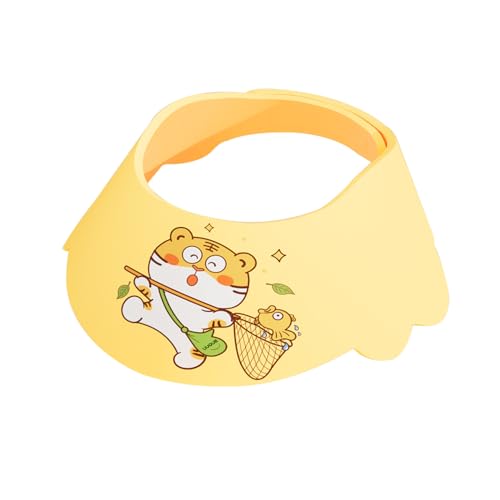 Image of Baby Shower Cap Shield, Soft Adjustable Kids Bath Visor Hat Shampoo Washing Hair Protection Cartoon for Toddler children (Yellow Tiger)
