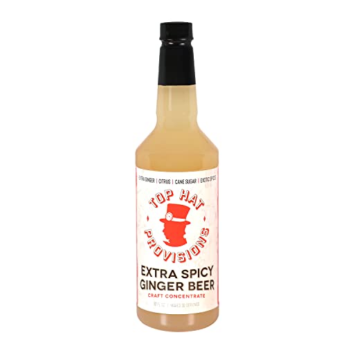 Top Hat Extra Spicy Ginger Beer Syrup - Moscow Mule Mix - Ginger Citrus Soda Concentrate - Makes 6 Quarts Of Ginger Beer At Home - Compatible With Sodastream - Single 32Oz Bottle #TOP6