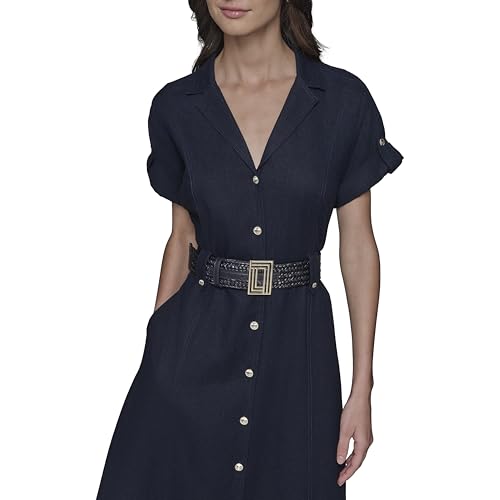 KARL LAGERFELD Women's Light Collared Short Sleeve Midi Dress2
