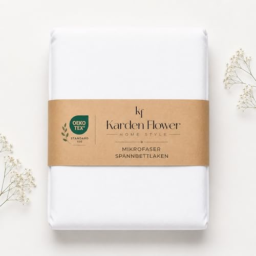 Image of Karden Flower Microfibre Fitted Sheet 90 x 200 cm White - Microfibre Bed Sheet - Oeko-Tex Certified Fitted Sheet for Mattress Height up to 30 cm Height