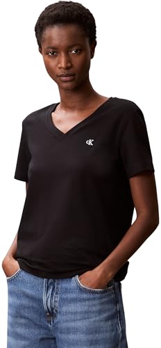 Calvin Klein T-Shirt Manches Courtes Femme Archive Jersey Tee avec Col en V, Noir (Black), S