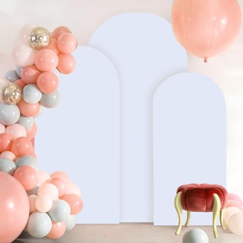 Image of FOTSHARER Arch Backdrop Cover Set of 3 White Arch Cover Backdrop Fabric 4FT 5FT 6FT Spandex Fitted Arch Cover for Bridal Baby Shower Chiara Arched Stand Covers Wedding Balloon Arch Covers for Parties