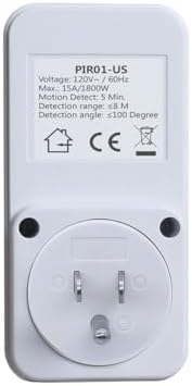 Motion Detection Sensor Power Socket Switch, 110V PIR Infrared Electrical Outlet with 1800W Load Capacity for Garage, Hallway or Indoor Security Lighting, White - 5