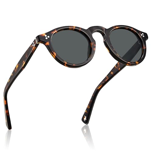 CARFIA Retro Mens Sunglasses Women Polarized UV400 Protection, Small Round Acetate Italian Luxury Style Driving Shades